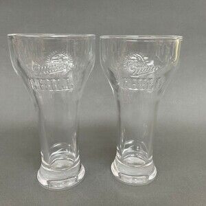 Miller Chill Pilsner Beer Clear Glass Aztec Bird Emblem 7 3/8" Lot of 2